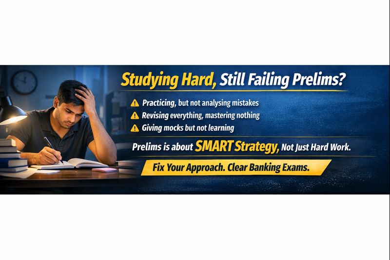Most aspirants study every day. Yet many don’t clear Prelims.

It’s not about working hard. It’s about having the right direction.

Here’s what I see often:
• Practicing questions without analysing mistakes
• Revising everything but mastering nothing
• Giving mocks but not learning from them

Prelims isn’t about how much you study — it’s about how smartly you attempt.

Fix your strategy, focus on accuracy, and analyse your mocks properly. That alone changes everything.

If you’re serious about clearing Banking exams, this is where you start.