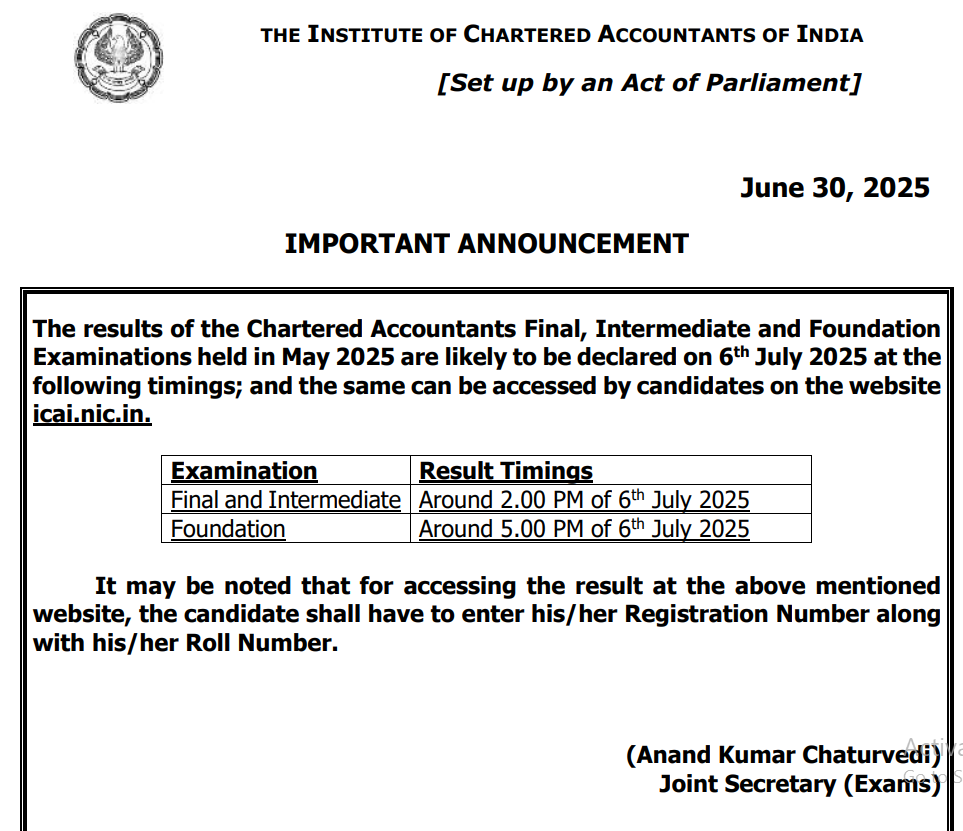 ICAI latest annoucment #ca result date #catest sereis