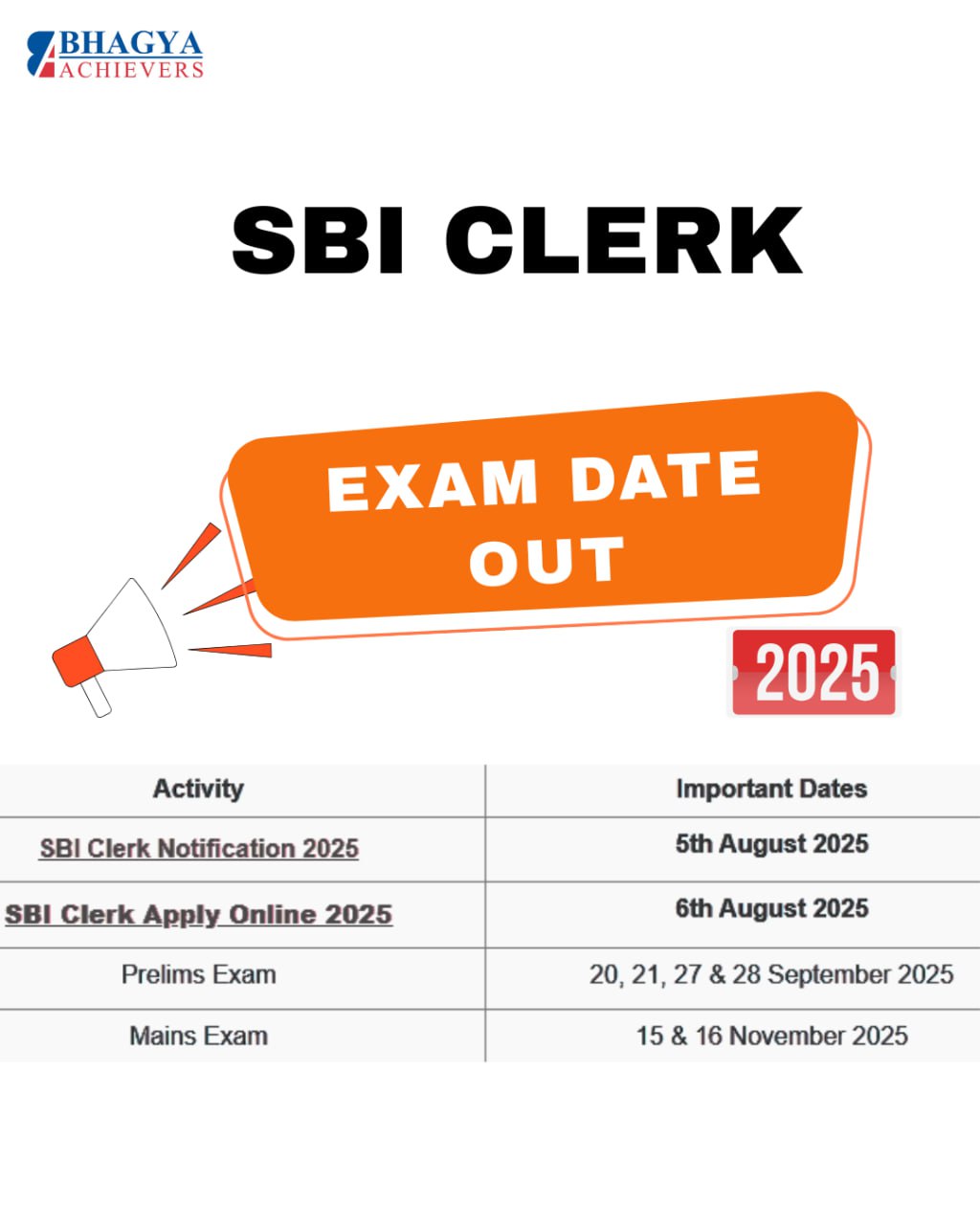 SBI Clerk Exam Date out ! 
