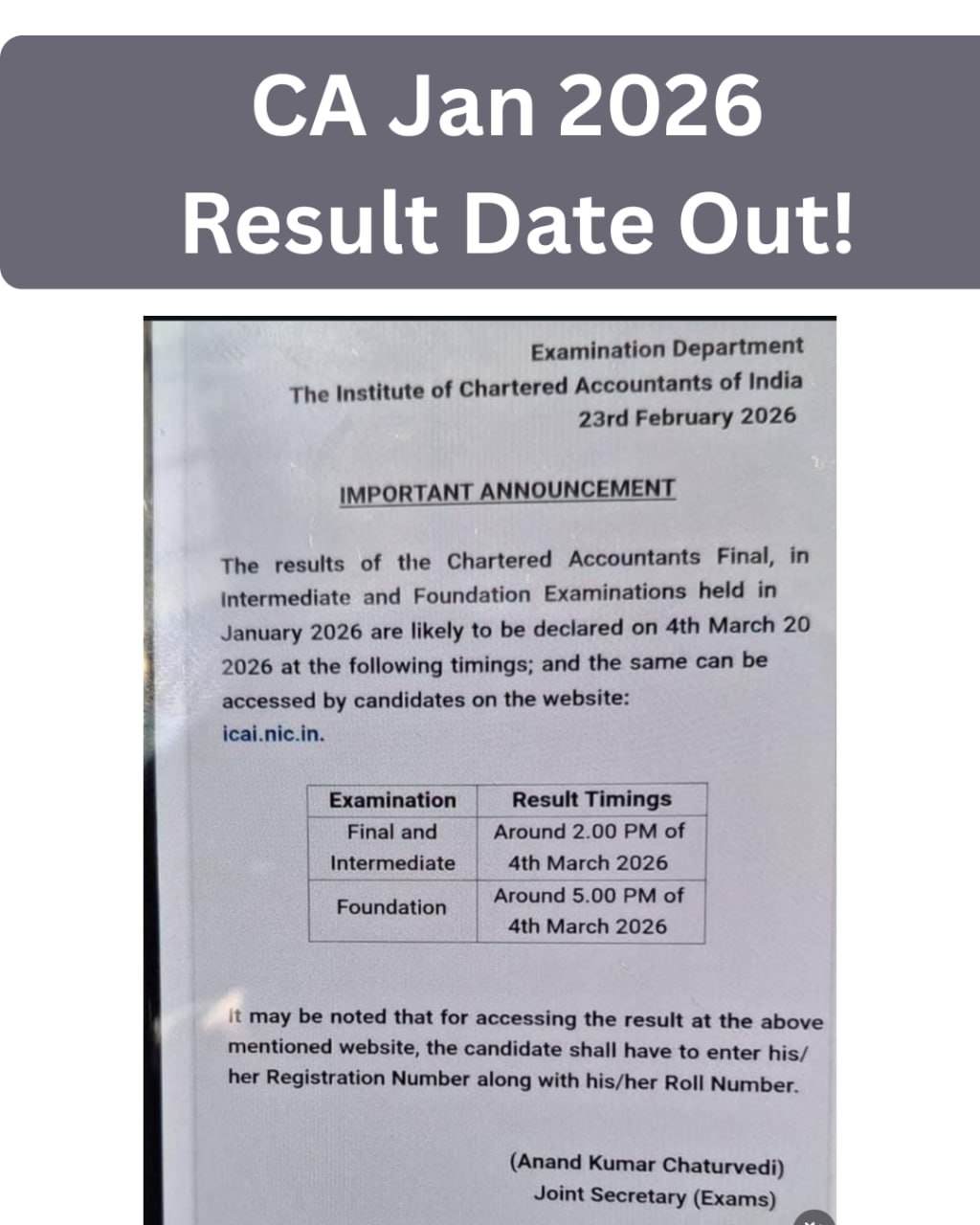 CA Jan 2026 Result Date Out !!