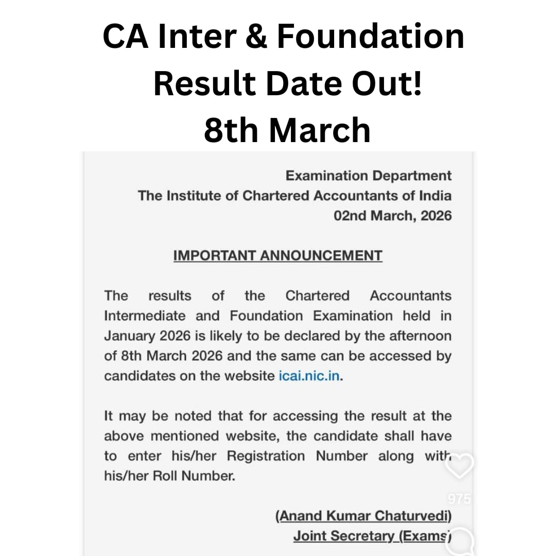 CA Inter &amp; Foundation Result Date Out Jan 26 