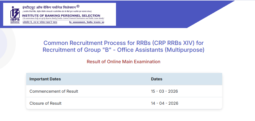 IBPS RRB Clerk Mains Result 2026 Out !!  Check now :- https://ibpsreg.ibps.in/rrbxivaug25/resda_mar26/login.php?appid=02a7edaf09a92301204167a5e6940917