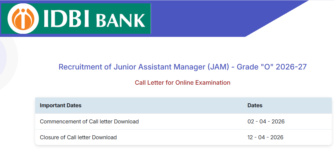 IDBI JAM Admit Card Out 2026 !!  Download now - https://ibpsreg.ibps.in/idbijamfeb26/oecla_mar26/login.php?appid=058c25121f8efe096e132463ea86ac4c
